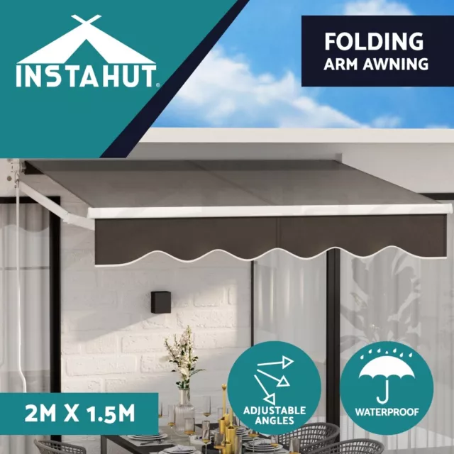 Instahut Retractable Folding Arm Awning Outdoor Awning 2Mx1.5M Sunshade Grey