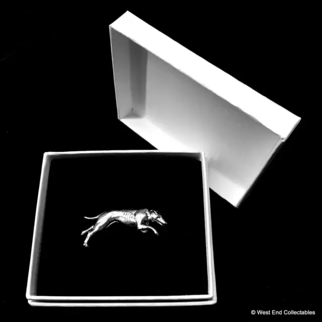 Greyhound Whippet Silver Pewter Brooch Badge in Gift Box UK Made Present Lurcher