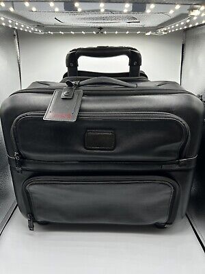 TUMI Alpha Black Leather Compact Wheeled Laptop Briefcase 96124DH $795