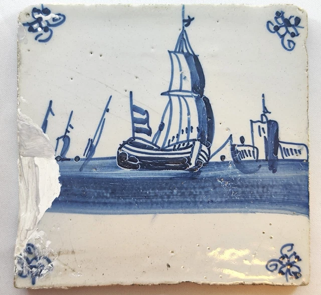 antique 17th - 18th century Dutch blue delft tile #21 VERY RARE