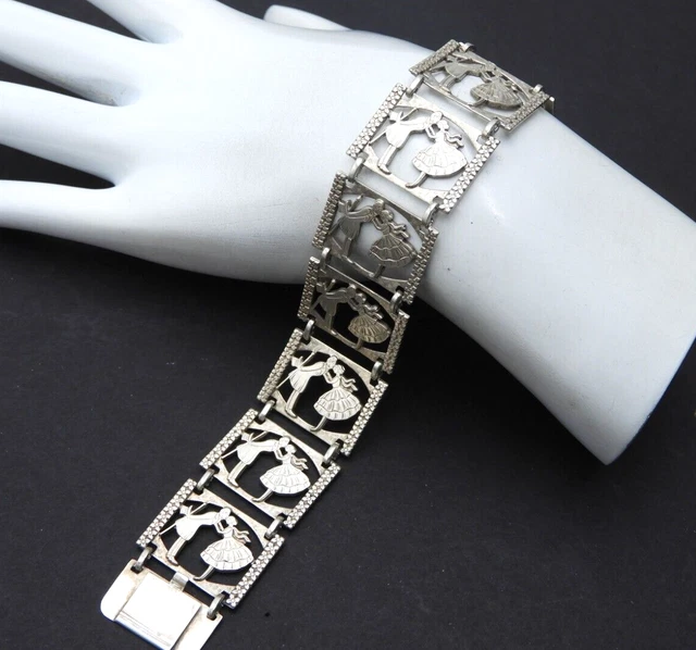 Vintage Victorian Chain Link Ballroom Dance Bracelet 925 Sterling Silver Jewelry