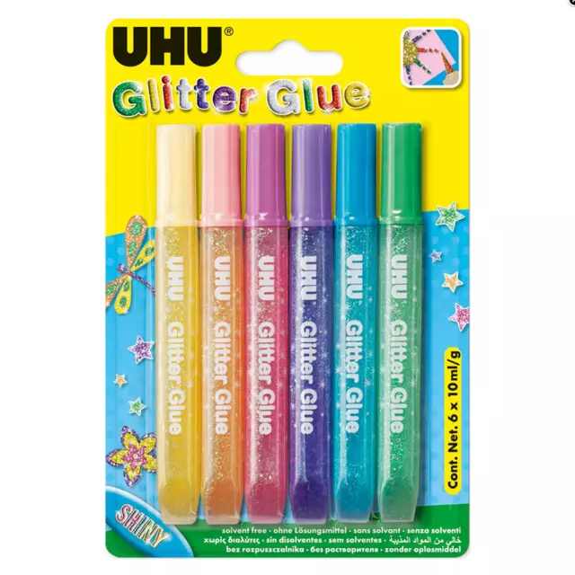 UHU Colle pailletée fluo set de 6 couleurs