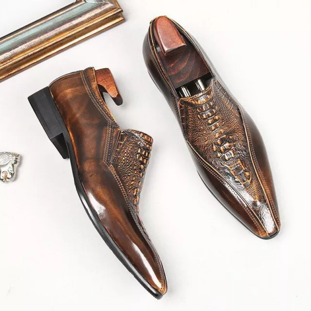 MEN'S FORMAL SHOES Crocodile Pattern Brown Handmade Leather Shoes $113. ...