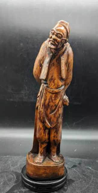 Vintage Hand Carved Chinese Wood Wooden Old Wiseman Figurine Sage  12.5"
