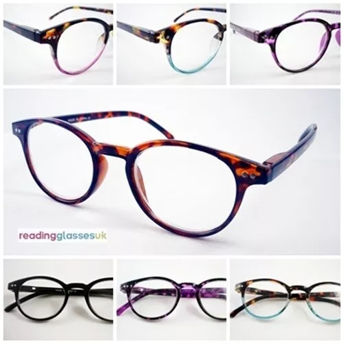 Womens Vintage Round Style READING GLASSES Retro Oval Spring Hinges 5 x Colours