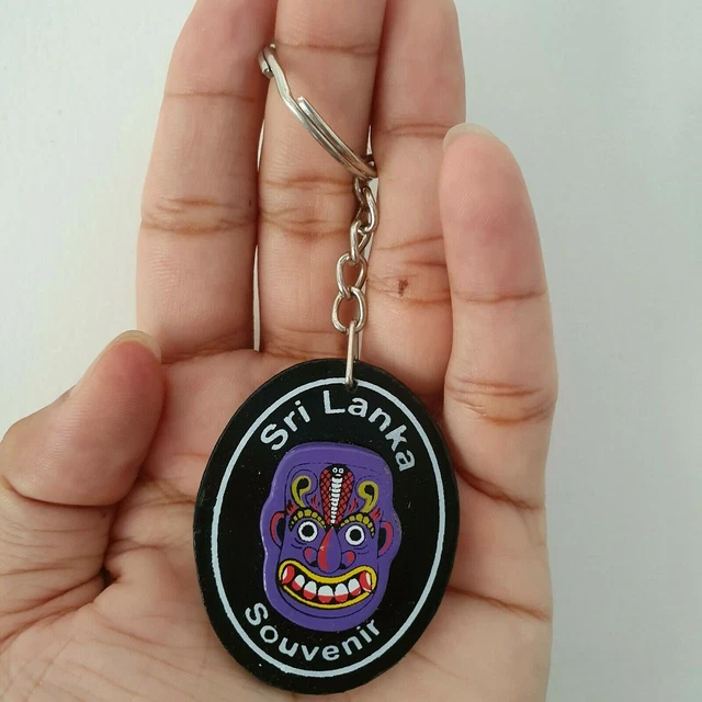 Handcraft Paint Souvenir Wooden Devil Face Mask Sri Lanka Key Tag Keychain