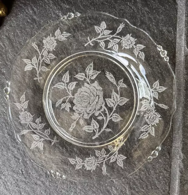 Vintage Heisey Rose Crystal Waverly Plate  8.25 inches