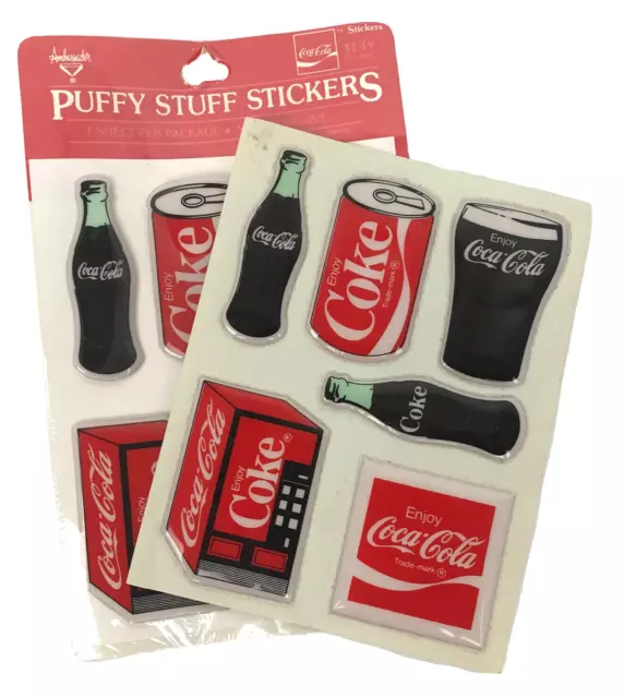 Vtg Hallmark Ambassador Coca Cola Coke Puffy Sticker Bottle Can Machine Lot 1983