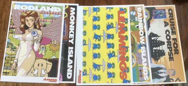Cartoline Amiga Power x 5 Monkey Island, Rodland, Lemmings, Isole Arcobaleno, Crociera
