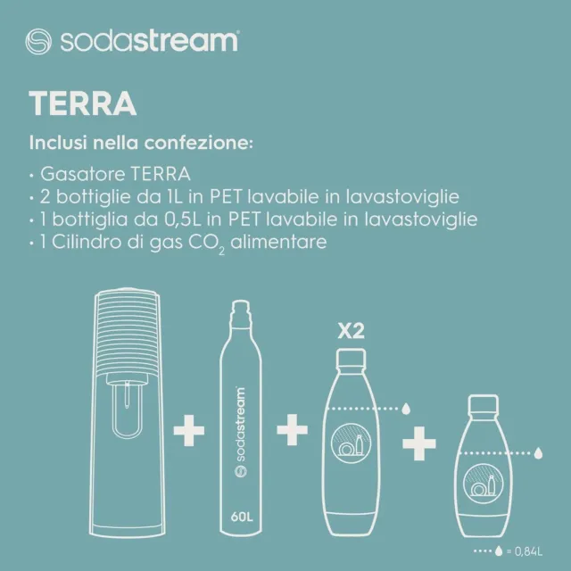 SODASTREAM TERRA VALUE Pack x3 Bianco/Nero con 3 bottiglie 2x1L+1x1/2L EUR  79,90 - PicClick IT