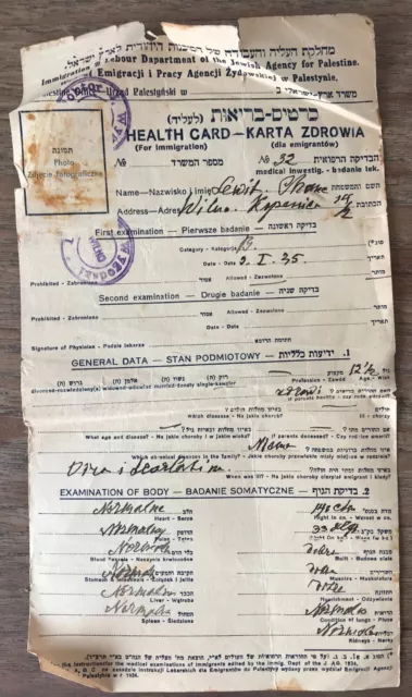 Health Card Wilno Warsaw Jakub Wygodzki Signature Holocaust Ww2 Jewish Judaica