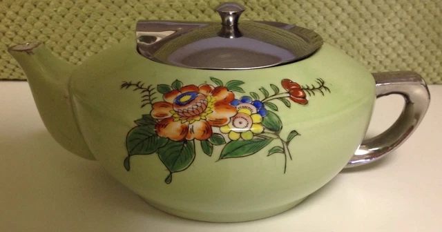 Couvercle de théière en céramique vintage peint à la main fabriqué au Japon art déco floral 3