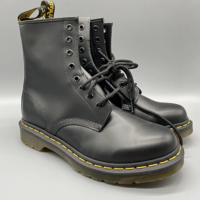 Dr Martens Air Wair 1460 W Boots Black Womens Size 8 Leather Combat Lace Up Boot