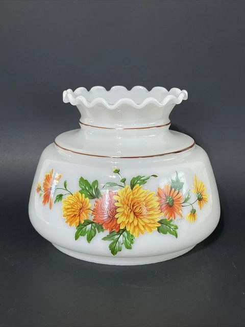 Vintage GWTW 7” Fitter Floral Bouquet Hurricane Oil Or Electric Glass Lamp Shade