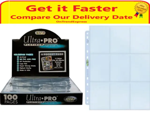100 x Ultra PRO Platinum 9 Pocket 11 Hole Card Binder Album Folder Pages Sleeves