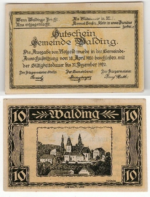 AUSTRIA 1920 NOTGELD WALDING 10pf BANKNOTE -CAG 080621