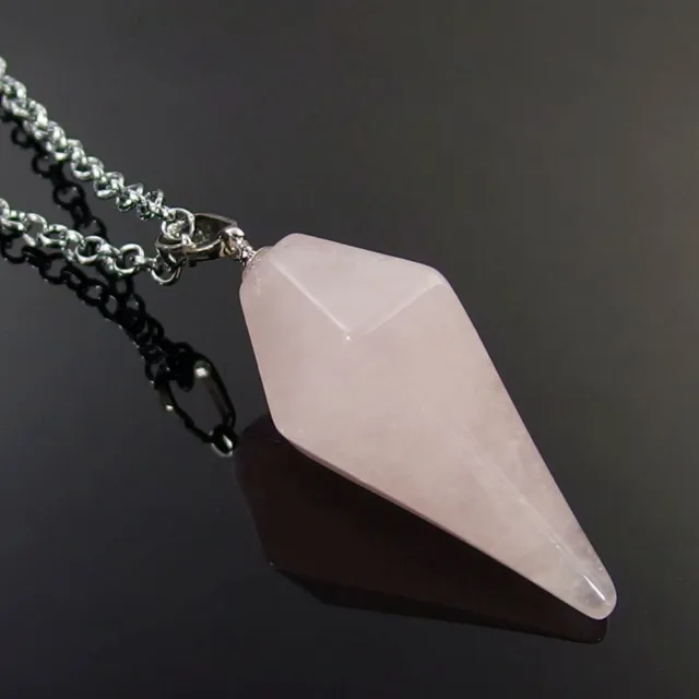 Natural Gemstone Crystal Healing Cone Hexagonal Point Pendulum Pendant energy