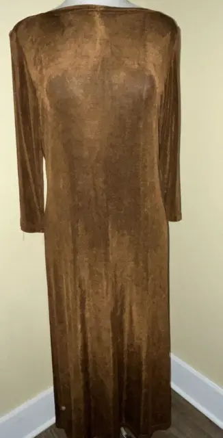 Coldwater Creek Maxi Dress Womens Petite Large Silky Stretch Brown Long Sleeve