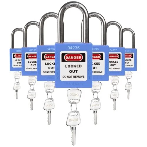 TRADESAFE Lockout Tagout Locks Set - 7 Blue Loto Locks, Lockout Locks Keyed D...