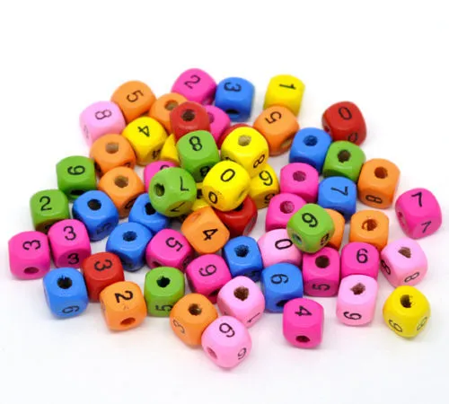 10mm Mixed Colour Mixed Number Cube Wooden Beads Craft Beading Jewellery -  ML