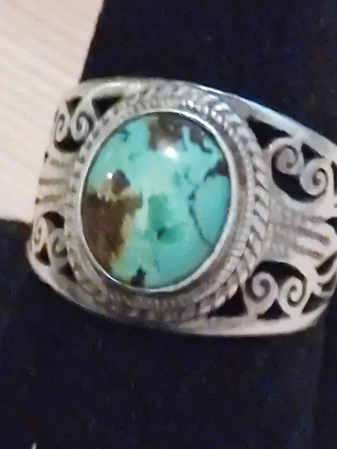 Sterling Silver Turquoise Ring Sz 9  3/4