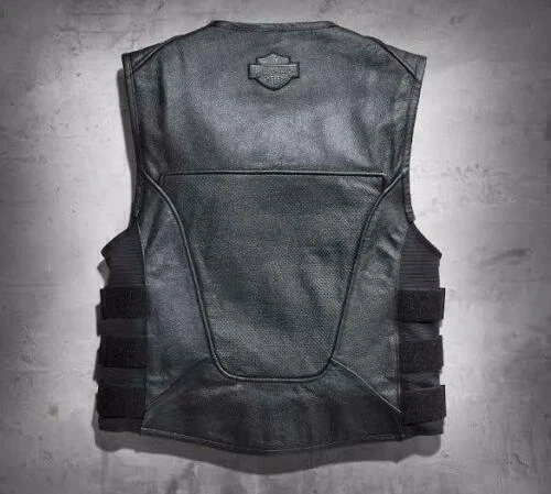 Harley-Davidson Men's Swat II Genuine Black Leather Zippered Biker Racer Vest