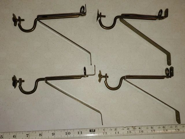 Vintage Flower Detail Adjustable Brass Metal Curtain Rod Hook Lot of 4
