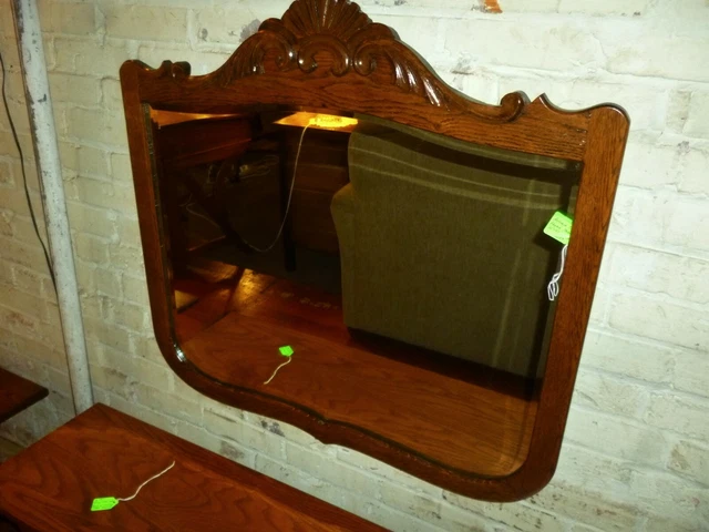 Antique Oak Frame ornate carvings Beveled edge mirror  refinished 1900's