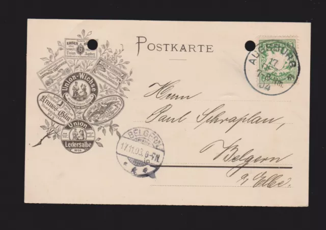 Firmenkarte Bayern EF Mi.61 von der Union Ledersalbe von Augsburg 1904 gelaufen