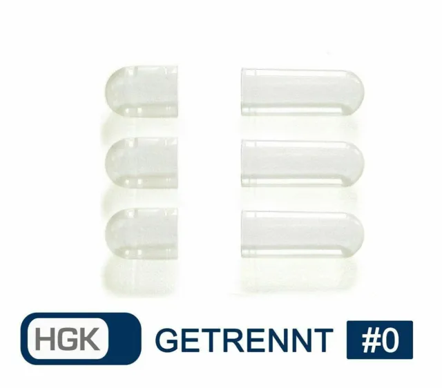 Cápsulas vacías separadas • Gelatina dura HGK tamaño 0 cápsulas vacías • dos mitades