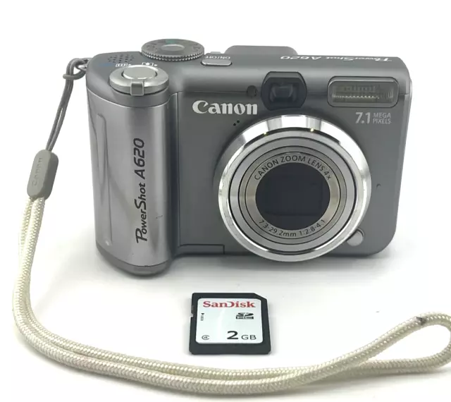 Canon PowerShot A620 7.1MP Digital Camera Silver 4x Zoom SD Card  TESTED