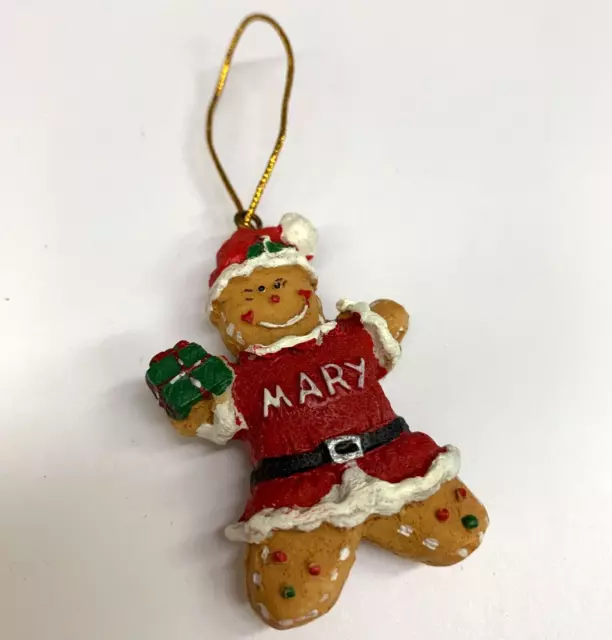 Vintage MARY Name Santa Gingerbread Woman Christmas Ornament 2” Resin