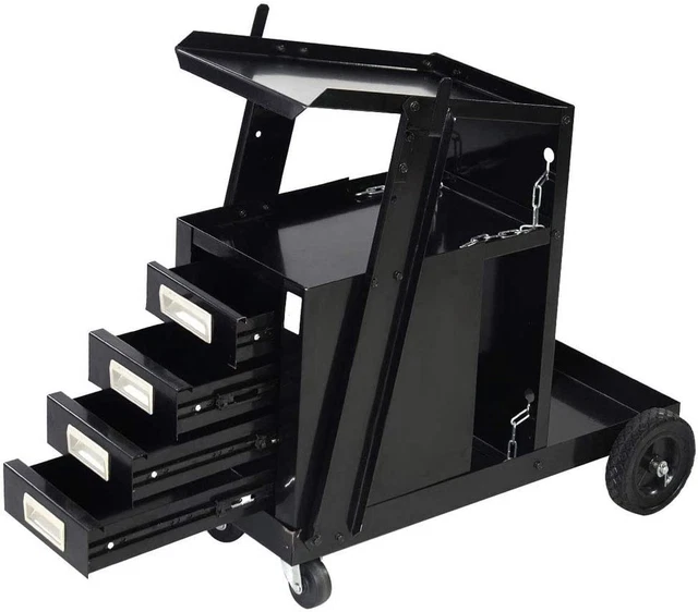 4 Drawer Welding Tool Cart, Heavy Duty Wheels Steel Welding Trolley with 2 Safet