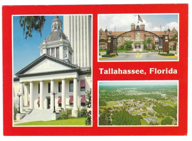 Vintage Florida Chrome Postcard Tallahassee State Capitol FSU A&M Aerial Views
