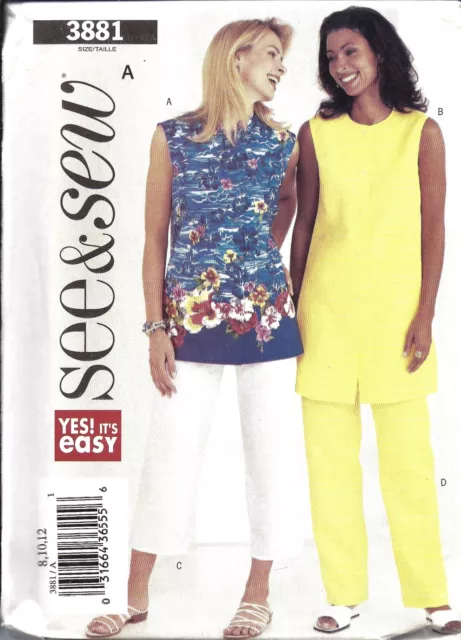 3881 UNCUT Vintage Butterick SEWING Pattern Misses Top Tunic Pants Easy See&Sew