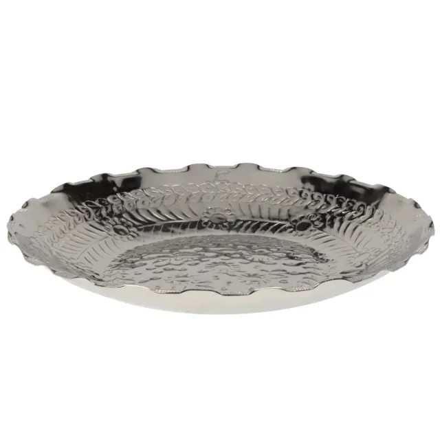 Ø 47CM Cuenco Decorativo Aluminio Frutero Flores Plata Bol Plato Decorativo