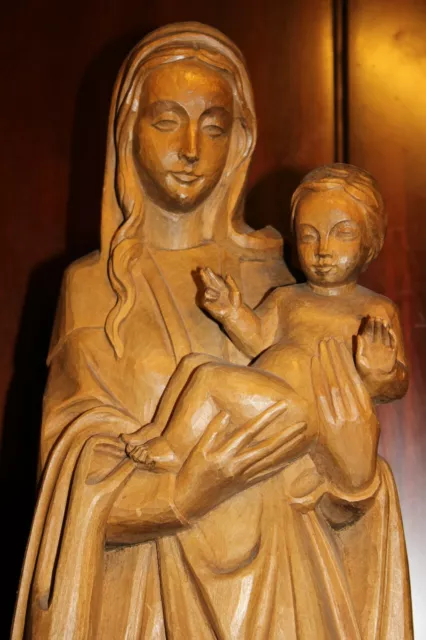 Vtg 21" Hand Carved Wood Our Lady Virgin Mary Madonna Jesus Statue Figure German