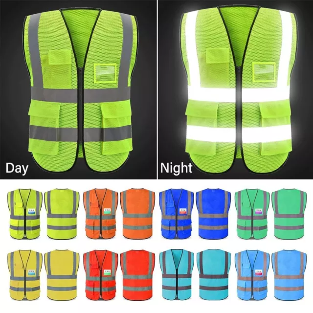 Multi-pockets Safety Jacket Mesh Fabric Traffic Waistcoat  Universal