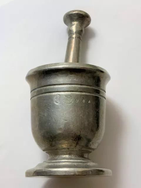 Vintage RWP WILTON Pewter 3-1/4"  Mortar & 4-1/8” Pestle Apothecary Set