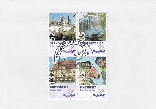 D. Regio Mail Heilbronn  Bauwerke + Straßenbahn  4 Werte ZD  FDC