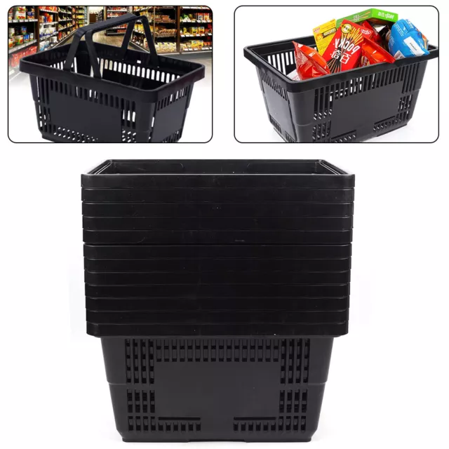 28L Large Plastic Shopping Basket Market Grocery Retail Store With Handles Black