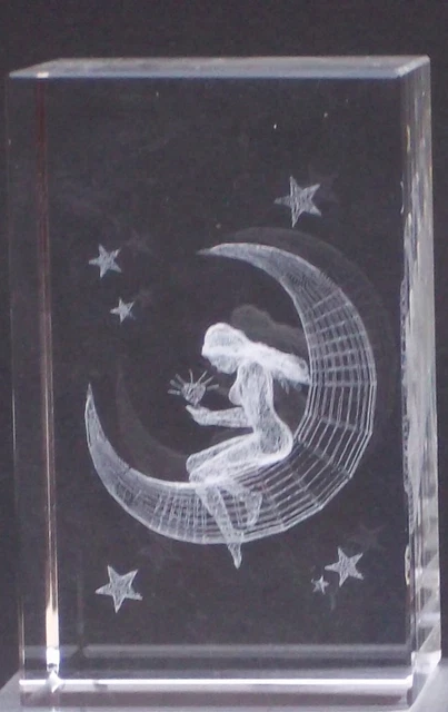 ANGEL CRYSTAL Laser Block@SUN@MOON@WISH UPON A STAR RELIGIOUS LADY FAIRY IMAGE