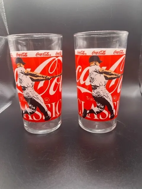 Vintage Coca Cola New York Yankees Slugger Mickey Mantle Baseball 12 Oz Glasses