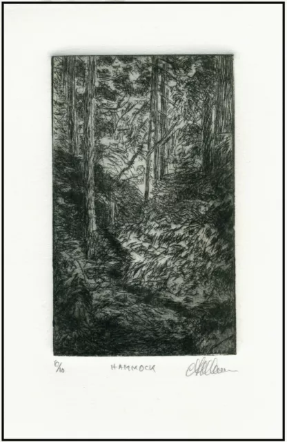 FOREST TREES Landscape ORIGINAL Impressionist ETCHING Signed Limited-Edition