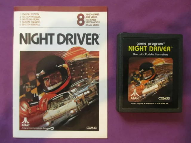 Jeu Atari 2600 - 8 - Night Driver - Cx2633 - Avec Notice D'origine
