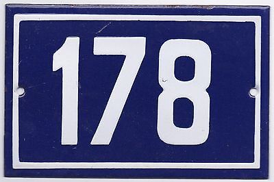 Old blue French house number 178 door gate plate plaque enamel steel metal sign