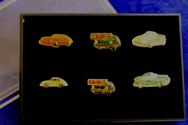 Set of 6 Porsche Pins in Case Accessory Turbo Stuttgart 911 Slant Nose Crest