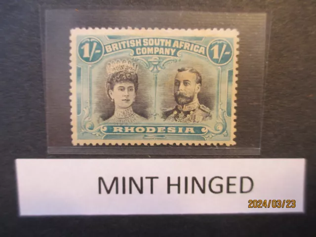 RHODESIA/ British South Africa Co - 1910 DOUBLE HEADS 1s ~ MH - OG Glue