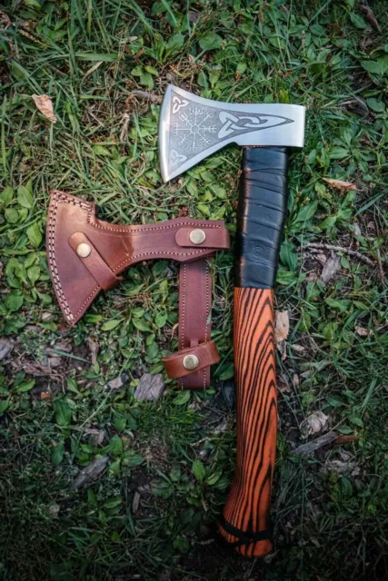 Viking Axe Handmade Corban Steel Hunting Axe With Leather Sheath AU 2