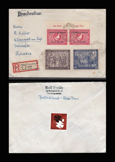 0988 - Germany Soviet Zone 1949 Registered Cover Mohsdorf To  Kuessnacht Am Rigi